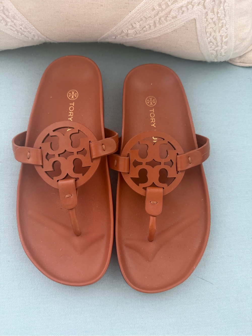 Tory Burch Brown Logo miller cloud Thong Sandals 7